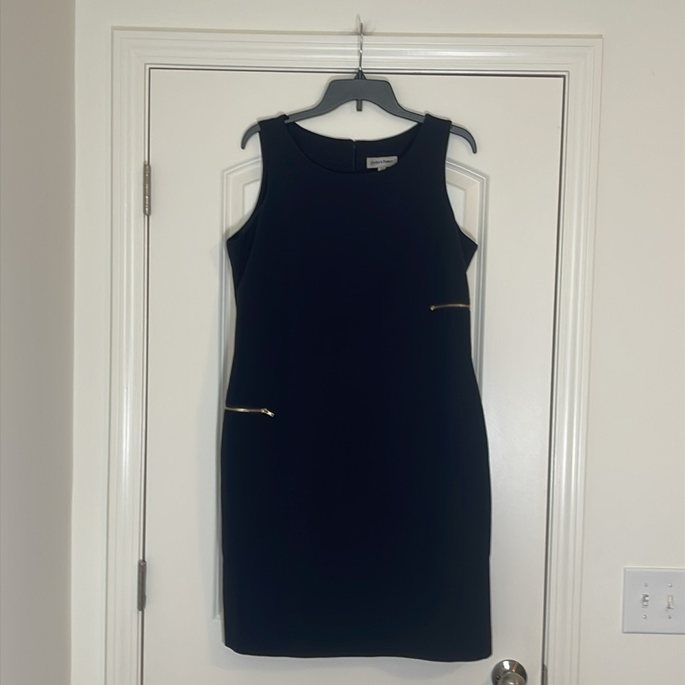 Shelby & Palmer Navy Sleeveless Accent Zippers Career Dress Size 14